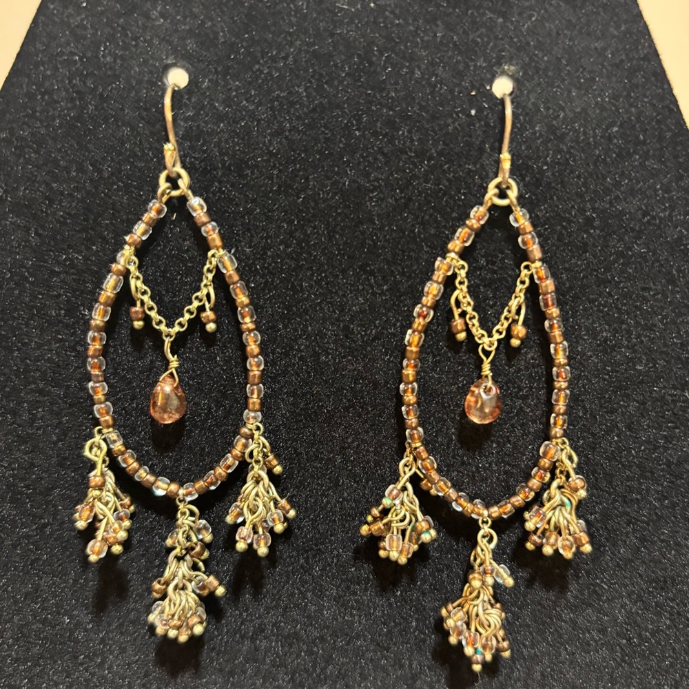 Elegant Gold and Brown Beaded Earrings
